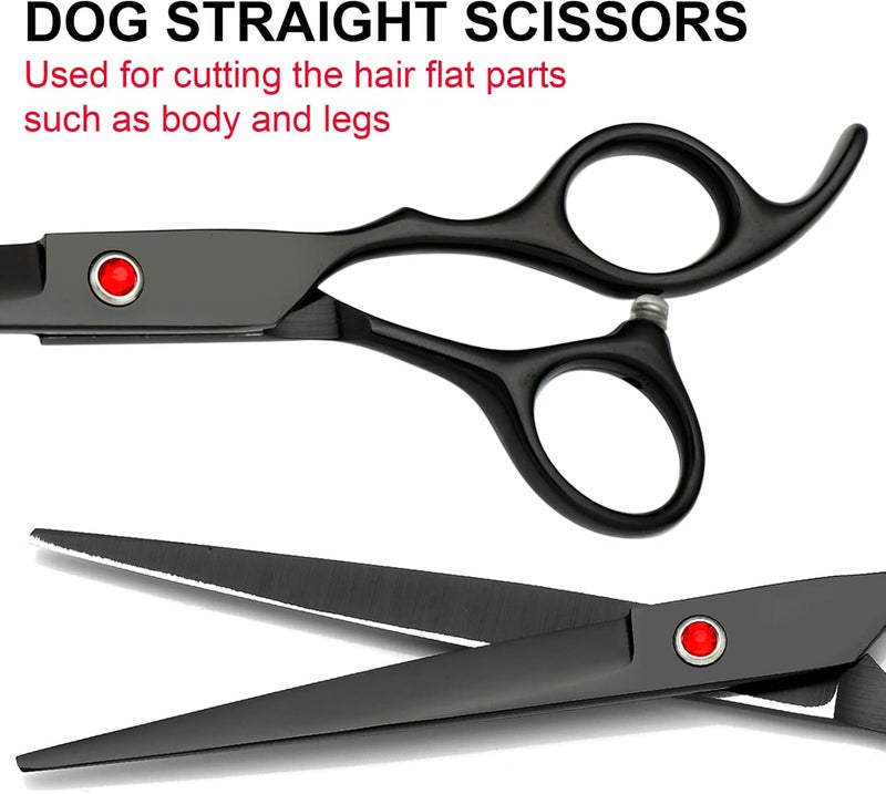 FAIGEO Professional Dog Grooming Scissors Set Stainless Steel Dog Grooming Kit - Thinning, Curved Scissors and Comb for Cat Pet (Black 5 in1) - Image 5